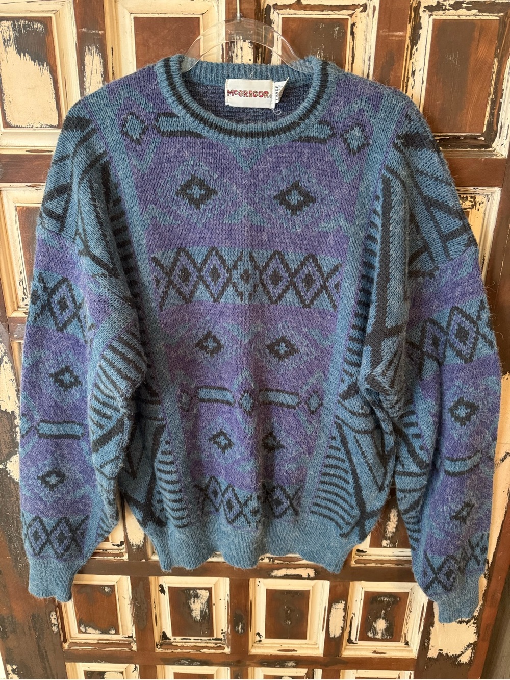 McGregor Blue & Purple Geometric Crewneck Sweater- size L